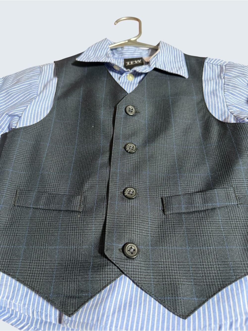 Boys' Size 5 Navy Dress Vest with Blue Striped Shirt